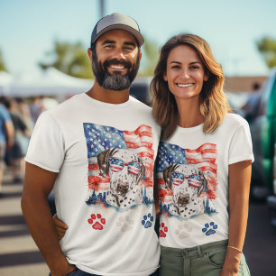Röd Vit Blå Dalmatiner Hund Amerikansk 4:e Juli T Shirt