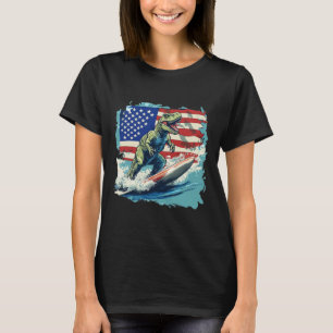 Röd Vit Blå Dinosaurie Surfing För Patriotiska Jur T Shirt