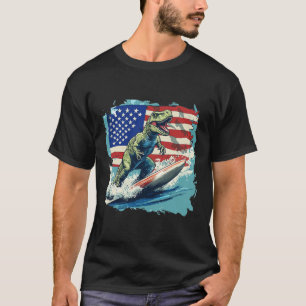 Röd Vit Blå Dinosaurie Surfing För Patriotiska Jur T Shirt