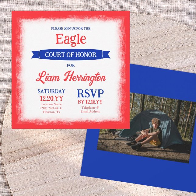Röd, vit & blå Eagle Court of Honor-fest Inbjudningar (patriotic red white and blue eagle scout court of honor invitations and announcements)