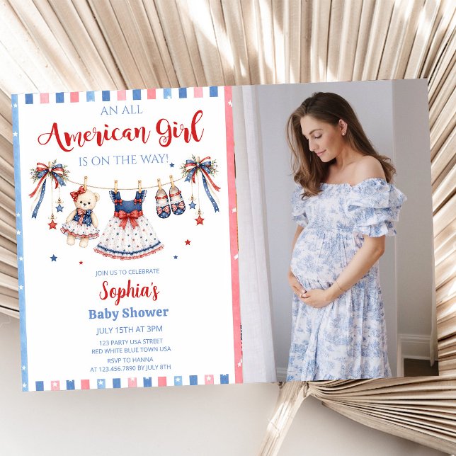 Röd Vit & Blå Flick Baby Shower Inbjudan (Skapare uppladdad)