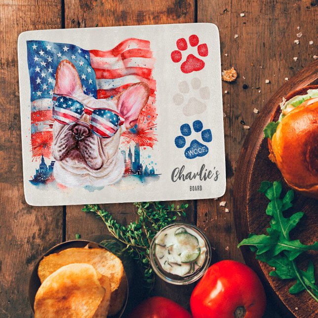 Röd Vit Blå Fransk Bulldogg Hund Amerikansk Flagga (Skapare uppladdad)