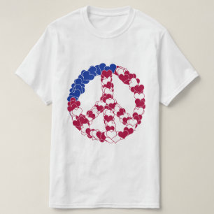 Röd Vit & Blå Fredstecken med Hjärtan T Shirt