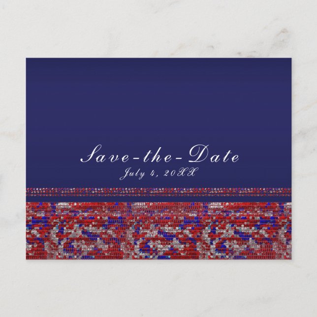Röd Vit & Blå Glitter Sekvenser 4:e Juli Fest Meddelande Vykort (Framsida)