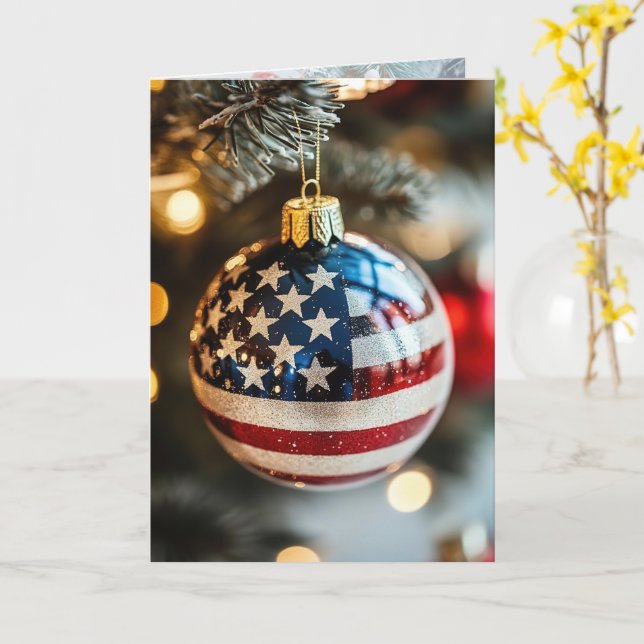 Röd Vit Blå God Jul önskar vi dig! Kort (Gul blomma)