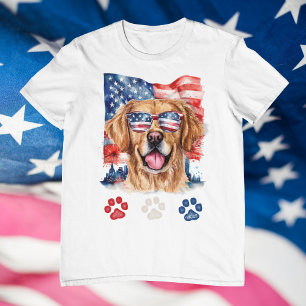 Röd Vit Blå Golden Retriever Hund 4:e Juli T Shirt