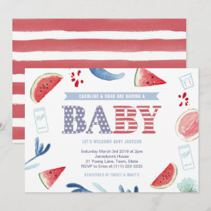 Röd Vit Blå Grillfest Par Babyshower Inbjudningar