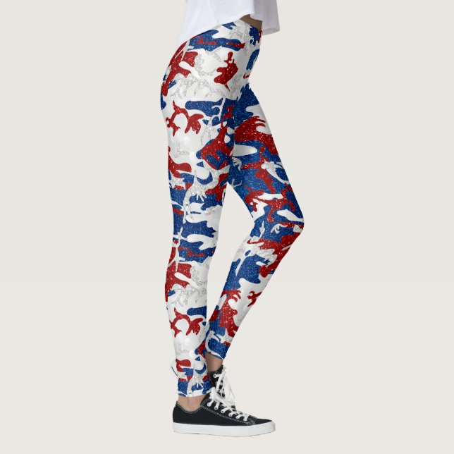 Röd, Vit & Blå Kamouflage 4:e Juli Glitter Leggings (Höger)