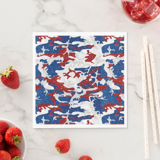 Röd, Vit & Blå Kamouflage 4:e Juli Glitter Pappersservett (Insitu)