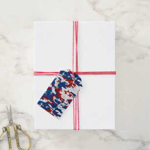Röd, Vit & Blå Kamouflage 4:e Juli Glitter Presentetikett