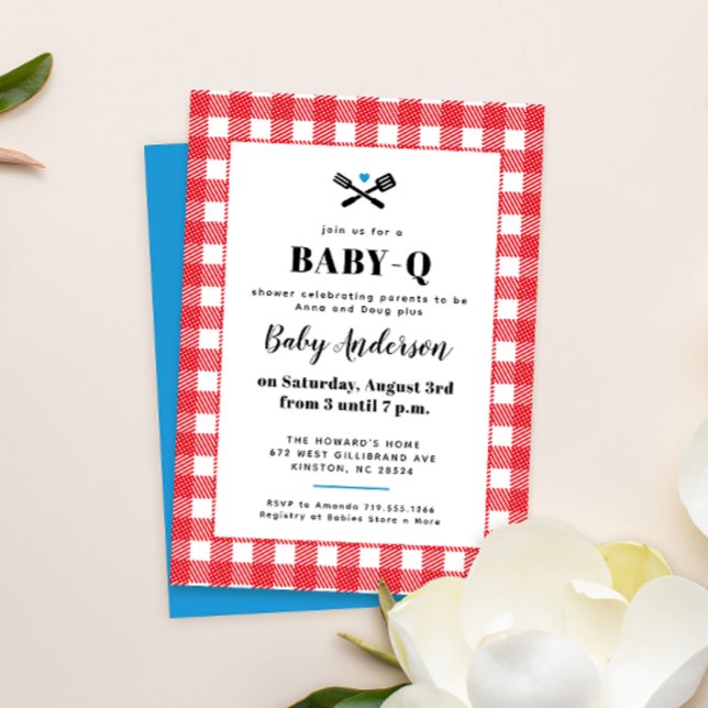 Röd-vit-blå karoad Baby-Q-shower-inbjudan Inbjudningar (Skapare uppladdad)