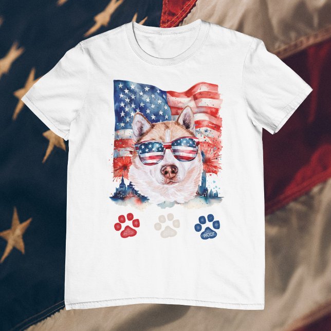 Röd Vit Blå Kräm Sibirisk Husky 4:e Juli T Shirt (Skapare uppladdad)