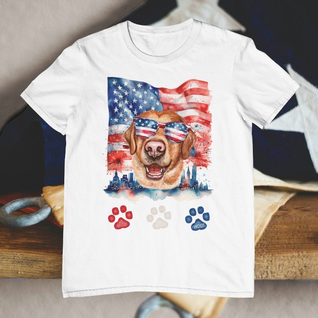 Röd Vit Blå Labrador Hund Amerikansk 4:e Juli T Shirt (Skapare uppladdad)
