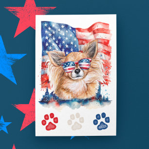 Röd Vit Blå Långhårig Chihuahua Hund 4:e Juli Helg Vykort