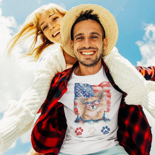 Röd Vit Blå Långhårig Chihuahua Hund 4:e Juli T Shirt