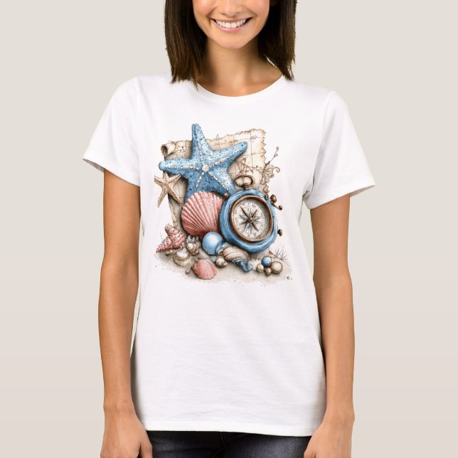 RÖD VIT BLÅ NAUTISK UTRUSTNING & SJÄSTJÄRNA T SHIRT (Framsida)