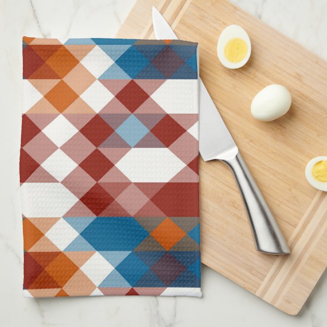 röd vit blå och orange geometrisk kökshandduk (Vikt i Fjärdedel)
