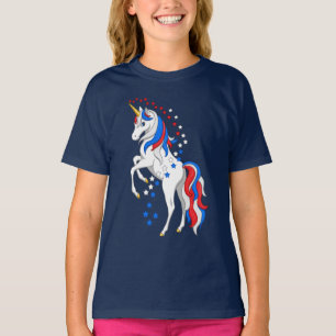 Röd Vit Blå Patriotisk Amerikansk Enhörning T-Shir T Shirt