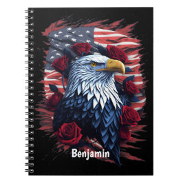 Röd Vit Blå Patriotisk Flagga Örn Rosor Journal Anteckningsbok