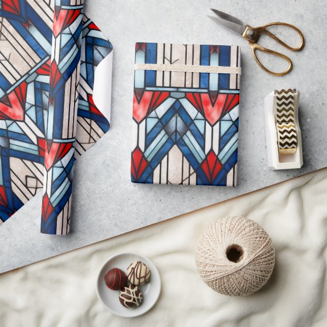 Röd Vit Blå Patriotisk Glasfärgning 4:e Juli Presentpapper (Hantverk)