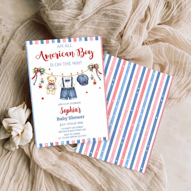 Röd Vit & Blå Pojke Baby Shower Inbjudan (Skapare uppladdad)