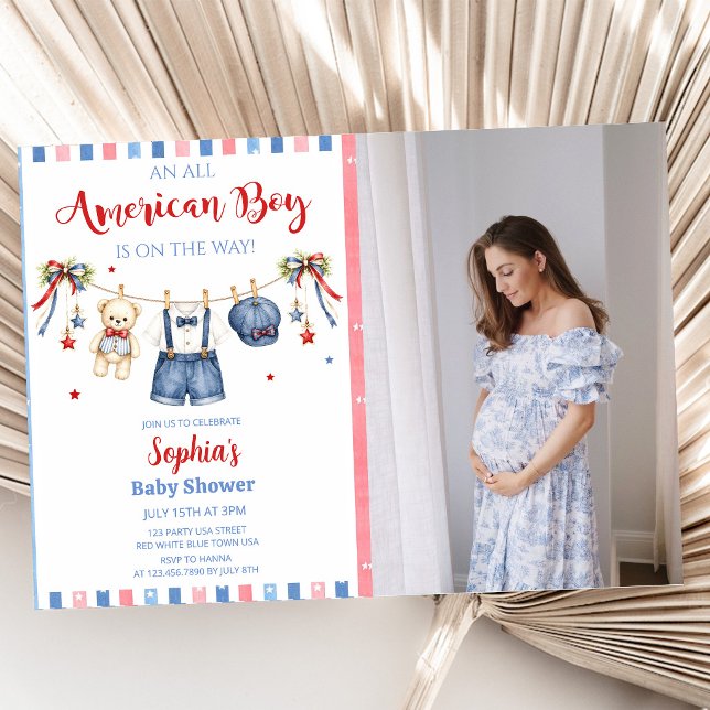 Röd Vit & Blå Pojke Baby Shower Inbjudan (Skapare uppladdad)