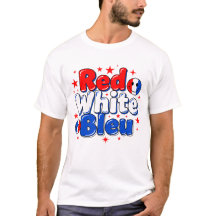 Röd Vit Blå Rollig Fransk Patriotisk T-Shirt