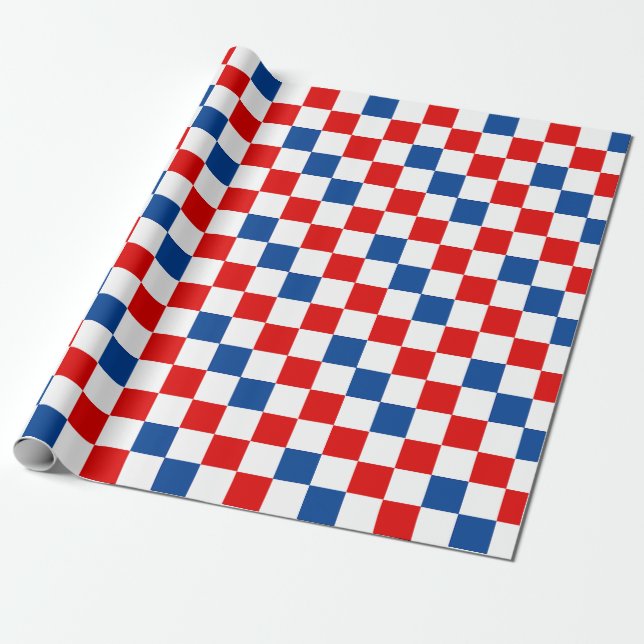 Röd Vit Blå Rutig Mönsterdesign  Presentpapper (Utrullad)