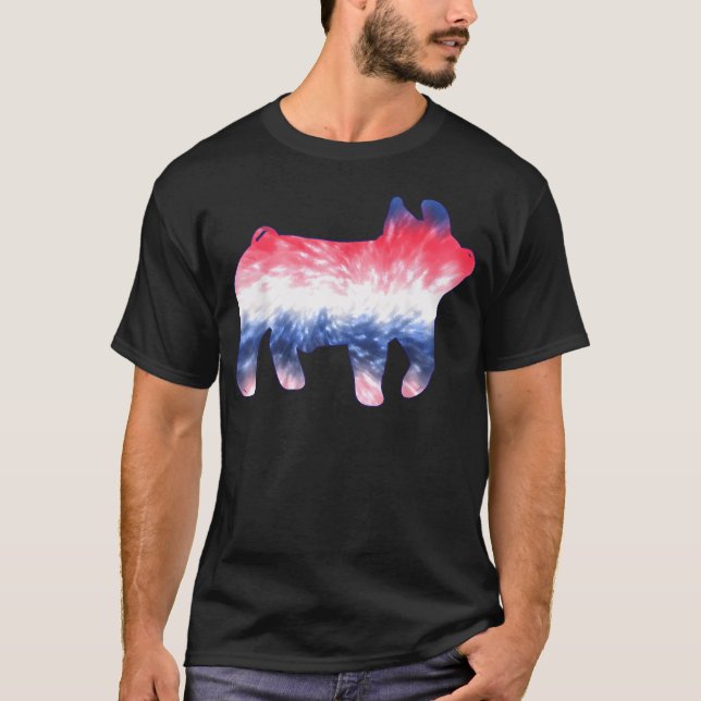 Röd Vit Blå Show Gris Tie Dye 4:e Juli Gris T Shirt (Framsida)