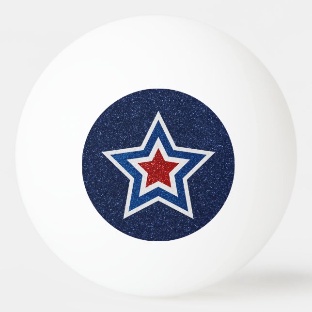 Röd, vit, blå stjärna 4 Glitter Pingisboll (Framsidan)