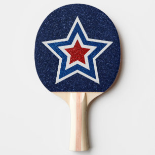 Röd, Vit, Blå Stjärna 4 Juli Glitter Pingisracket
