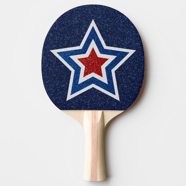 Röd, Vit, Blå Stjärna 4 Juli Glitter Pingisracket (Framsidan)