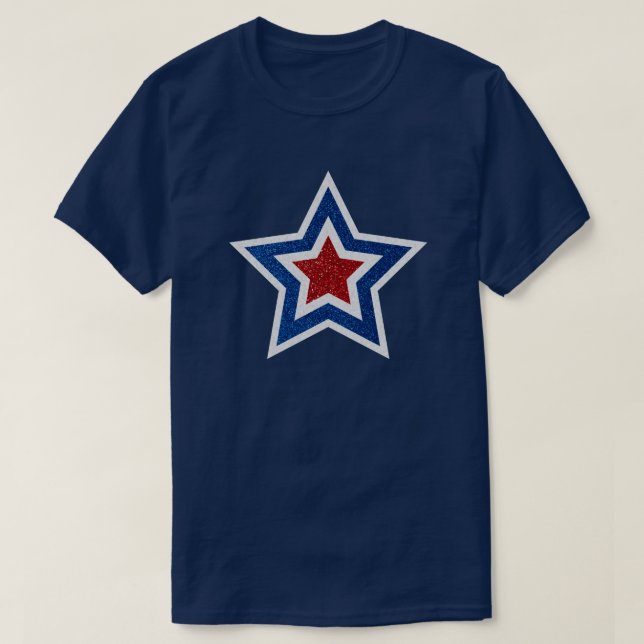 Röd, Vit, Blå Stjärna 4 Juli Glitter T Shirt (Design framsida)