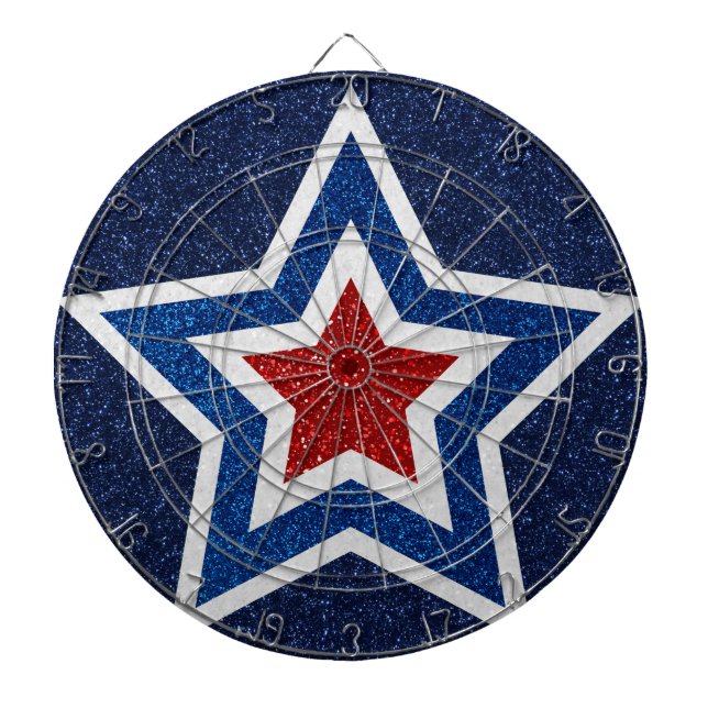 Röd, Vit, Blå Stjärna Juli 4 Glitter Darttavla (Framsidan)