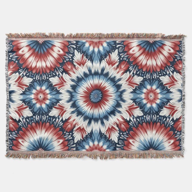 Röd, Vit & Blå Tie-dye Filt (Framsidan)