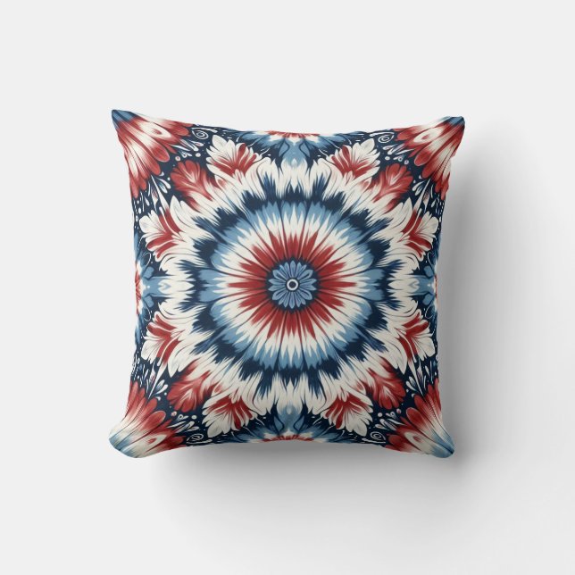 Röd, Vit & Blå Tie-dye Kudde (Framsida)