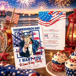 Röd, Vit & Blå Uncle Sam 4:e Juli-fest Inbjudningar