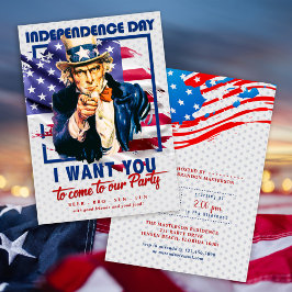 Röd, Vit, Blå Uncle Sam 4:e Juli-fest Inbjudningar
