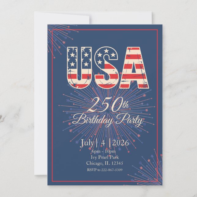 Röd Vit Blå USA 250-årsdag 4 juli  Inbjudningar (Framsida)