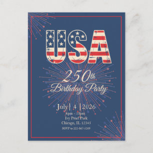 Röd Vit Blå USA 250-årsdag 4 juli Vykort