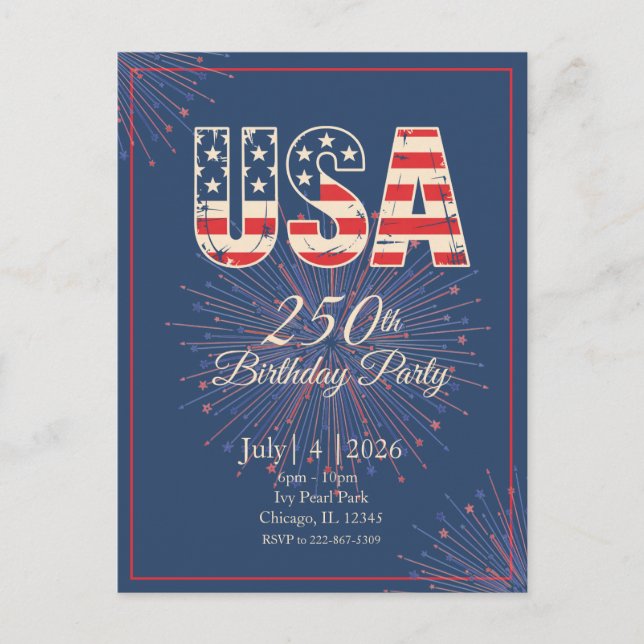 Röd Vit Blå USA 250-årsdag 4 juli  Vykort (Framsida)