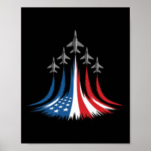 Röd Vit Blå Usa Flagga Jaktplan 4 Juli  Poster