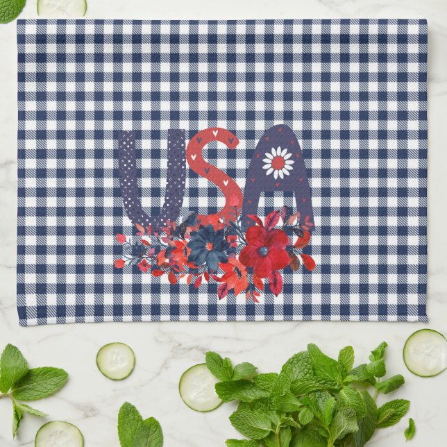 Röd Vit & Blå USA Patriotisk Bukett  Kökshandduk (Vikta)