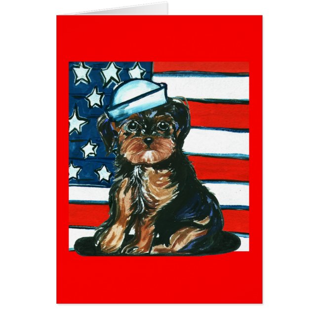 Röd, Vit & Blå Yorkie Poo Hälsningskort (Framsidan)