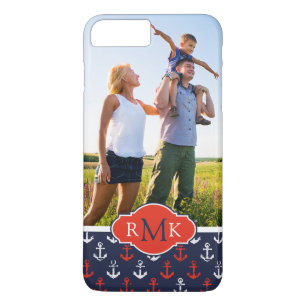 Röd vit & blått Pattern  din foto & Monogram