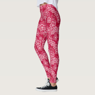 röd vit blommigt, rustik mode mönster-retro leggings