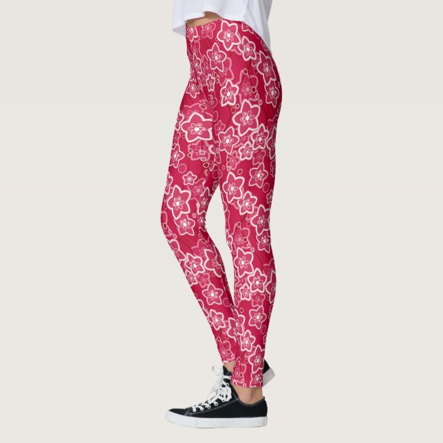 röd vit blommigt, rustik mode mönster-retro leggings (Vänster)