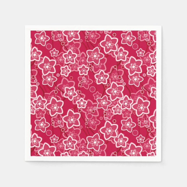 röd vit blommigt, rustik mode mönster-retro pappersservett (Framsidan)