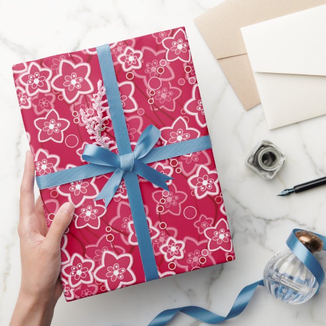röd vit blommigt, rustik mode mönster-retro presentpapper (Gifting)