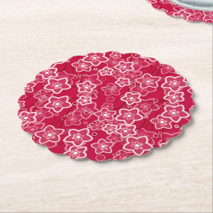röd vit blommigt, rustik mode mönster-retro underlägg papper